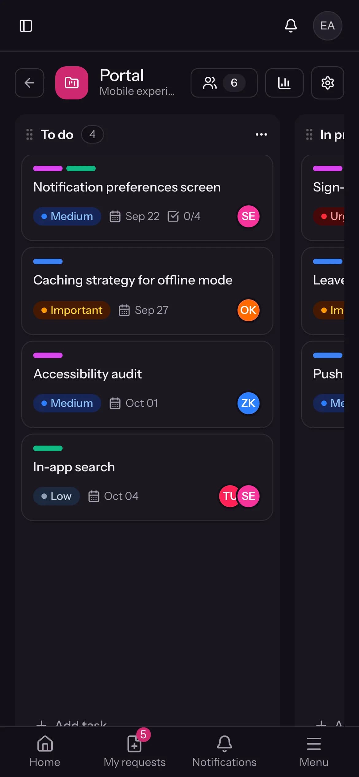 Project board screen